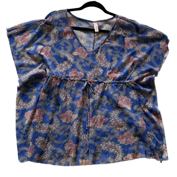 Sweet Pea By Stacy Frati Womens Blue Paisley Nylon Sheer Top M Cover Up Boho - Picture 1 of 6